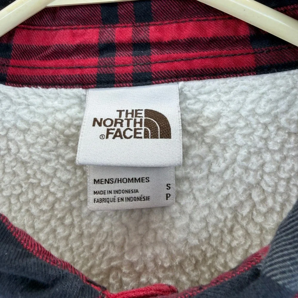 The North Face Mens Red Plaid Sherpa Lined Campshire Flannel Shacket Small
